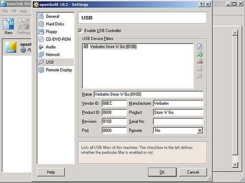 VirtualBox - virtualMachine - openSUSE10.2 - Settings - USB 2
