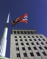 Missouri Flag on old wooden flagpole