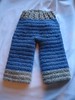 Blue with Gray Trim Crocheted Wool Longies (Sm/Med)