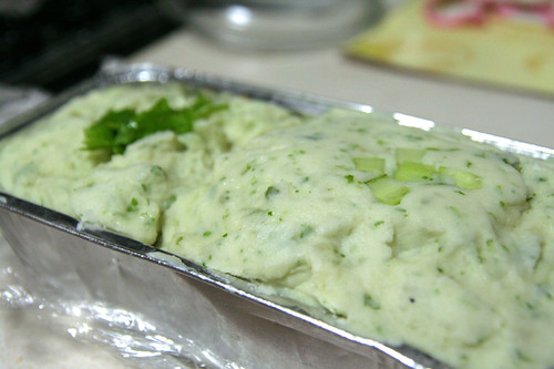 Mashed potato, cucumber and shitake mushroom salad
