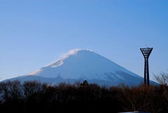 足柄SAから雪をかぶった富士山を眺めて