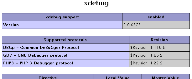 phpinfoでxdebugの導入確認