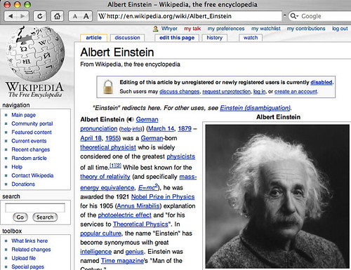 Current Einstein WikiPedia page