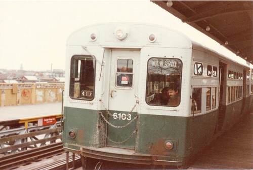 Chicago Transit Authority 6000 series rapid transit cars on a fantrip. March 1985. by Eddie from Chicago