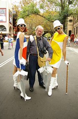 Philip Russell with street artists at The Rocks to celebrate Sydney Harbour Bridge 75th birthday