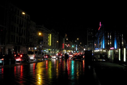 Berlin night street in rain