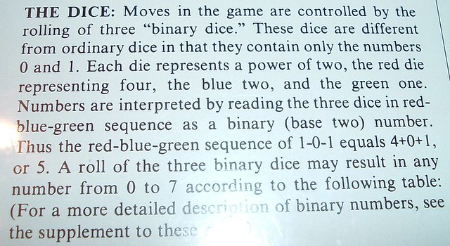 Description of the binary dice in the Computer Rage board game