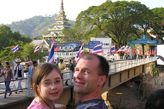 meyers and papa d overlooking tachilek town in myanmar, the northern most point in thailand