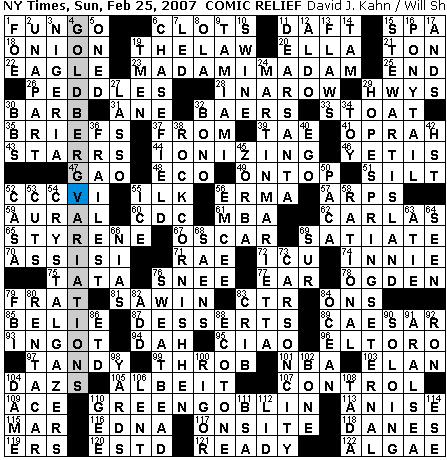 Sunday Crossword Puzzles on Rex Parker Does The Nyt Crossword Puzzle  Sunday  Feb  25  2007