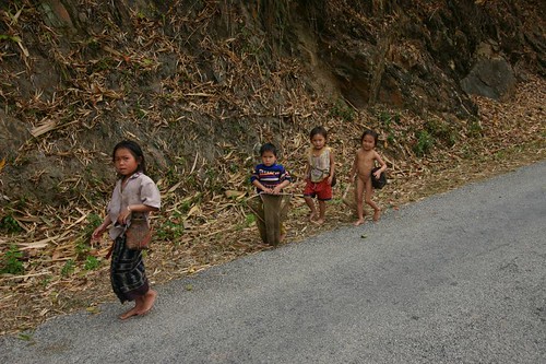 Lao kids along the road side...
