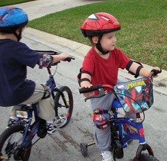 Jake and Bradley on their new bikes