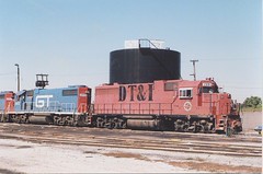Locomotives being serviced at the Grand Trunk Western RR Elsdon engine terminal. Chicago Illinois USA. October 1983.