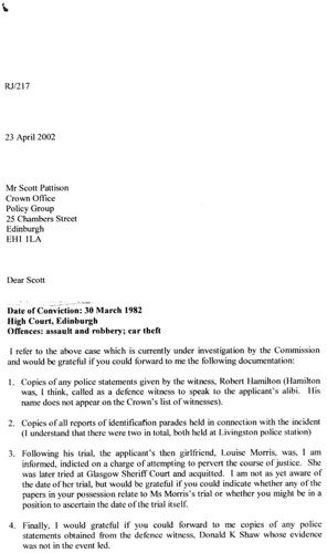 Letter sent to Crown by SCCRC