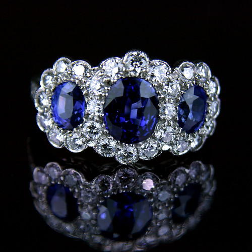  Triple ceylon sapphire diamond cluster engagement ring 