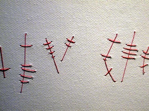 Kirsty Hall, 'Parse', red thread drawing