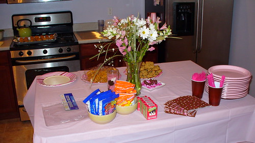 birthday party food table. Food table (island) before