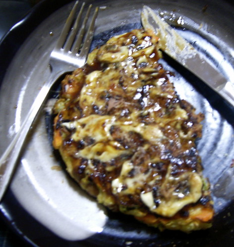 sacrilege! okonomiyaki with a knife and fork