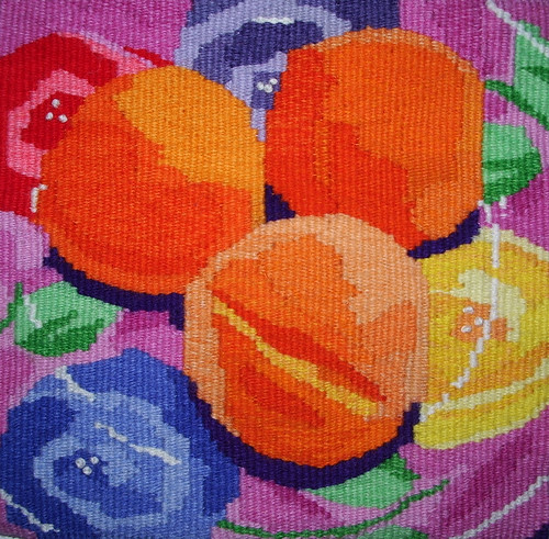 Tapestry still life with peaches
