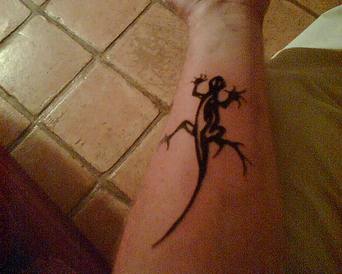 So yeah I got a tattoo Gecko style he's a little monster burns like 
