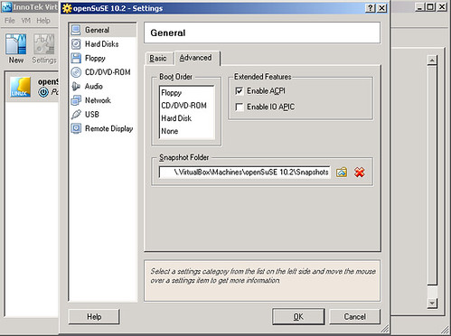 VirtualBox - virtualMachine - openSUSE10.2 - Settings - General advanced