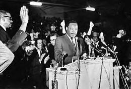 Rev. Dr. Martin Luther King, Jr. delivering his last speech in Memphis on April 3, 1968. Detroit honors his legacy every year on the federal holiday with a rally and march through downtown. by Pan-African News Wire File Photos