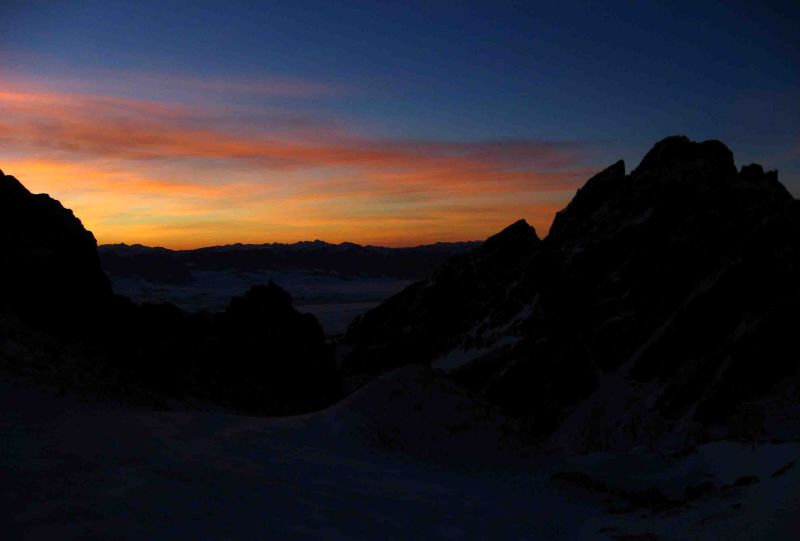 Killer sunrise from below Teepee Glacier
