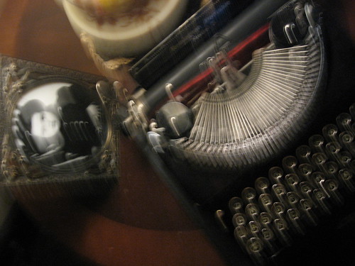 Old-Fashioned Typewriter & Girl Photo