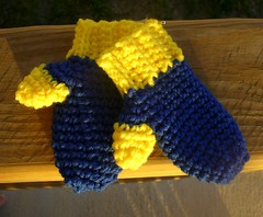 blue and yellow mittens