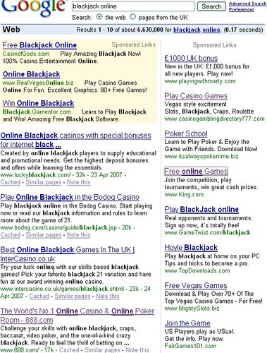 Screenshot of other gambling ads on Google Sponsored links