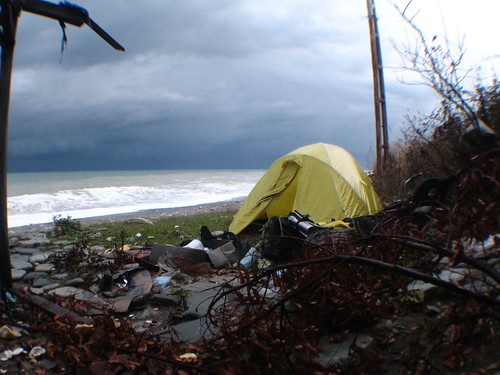 Wet campsite near Inebolu, Black Sea coast of Turkey