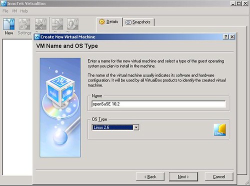 VirtualBox - virtualMachine - openSUSE10.2 - VM Name and OS Type