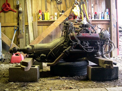 engine in barn