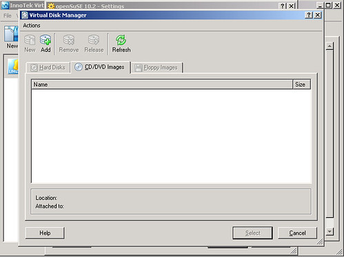 VirtualBox - virtualMachine - openSUSE10.2 - Settings - CD DVD-ROM iso 2