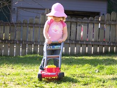 Grace still loves to play with her lawnmower