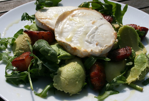 Warm Goat's Cheese Pancetta and Acocado Salad