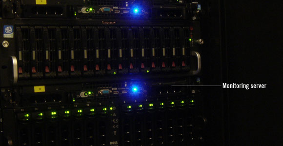 Pingdom monitoring server resting securely in its rack.