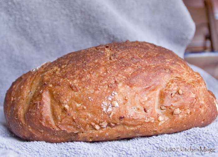Loaf of twisted, nutty, oatmeal noKnead bread