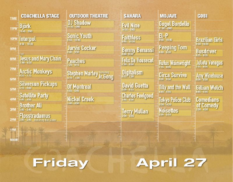 Coachella 2007 Set Times - Friday 4/27