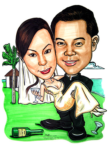 This couple wedding caricatures was to be used as the graphic on their 