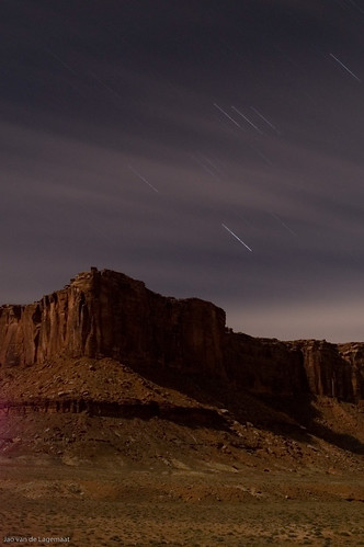 Star trails over moonlit Taylor Canyon