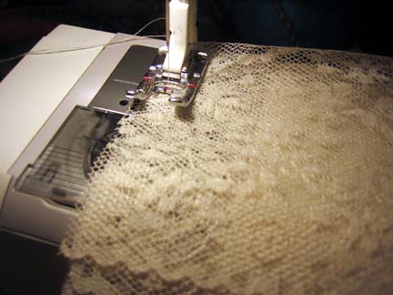 Sewing the lace