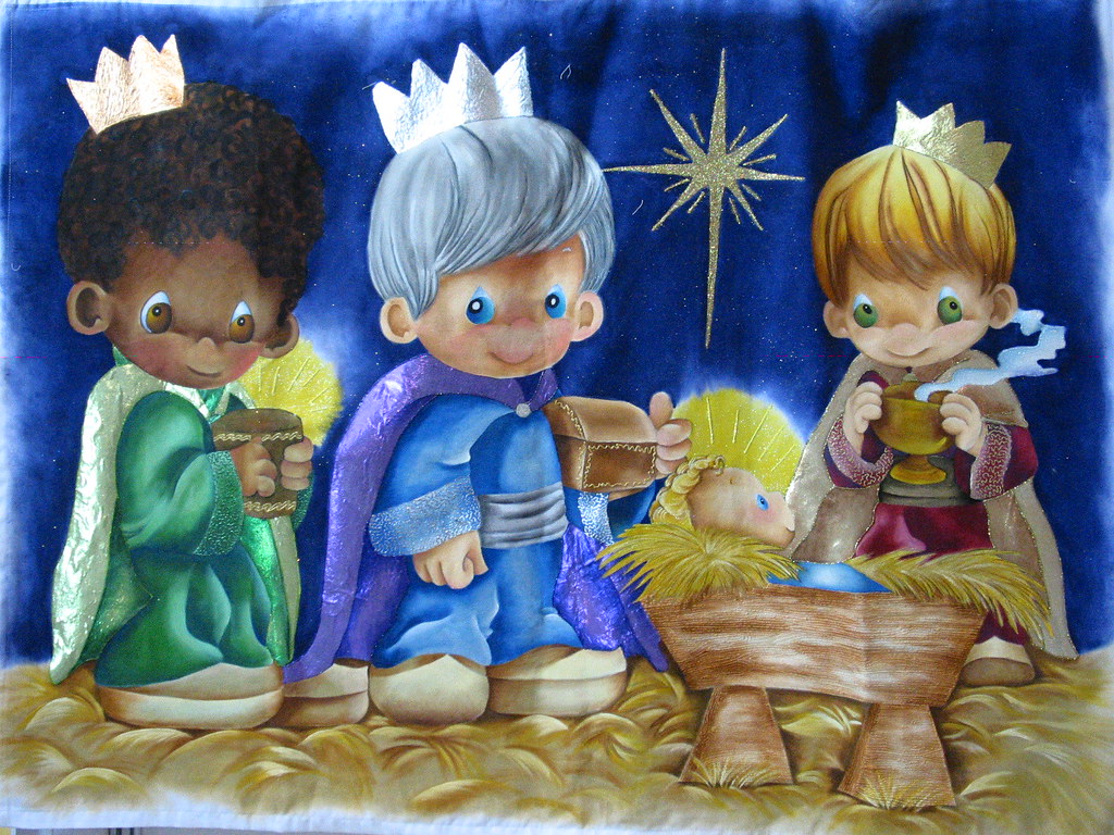 Reyes Magos Precious Moments pintado en tela