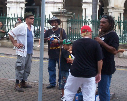 Attendees gather before the rally, Invasion Day Rally and March, Parliament House, George St, Brisbane, Queensland, Australia 070126