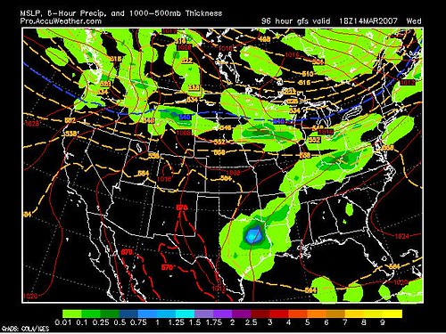 GFS Model Projection for Wed 3-14