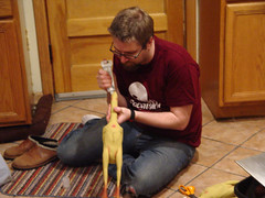 Fuzzy gluing rubber chickens