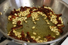 Sauteing Pine Nuts, Herbs, and Sundried Tomatoes