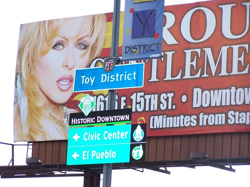 Toy District & Historic Downtown neighborhood sign