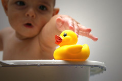 baby and rubber duck
