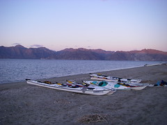 kayaks on beach at Sea of Cortez
