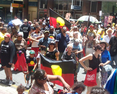 Audience outside State Administration Centre, 100 George St - Invasion Day Rally and March, Brisbane, Queensland, Australia 070126